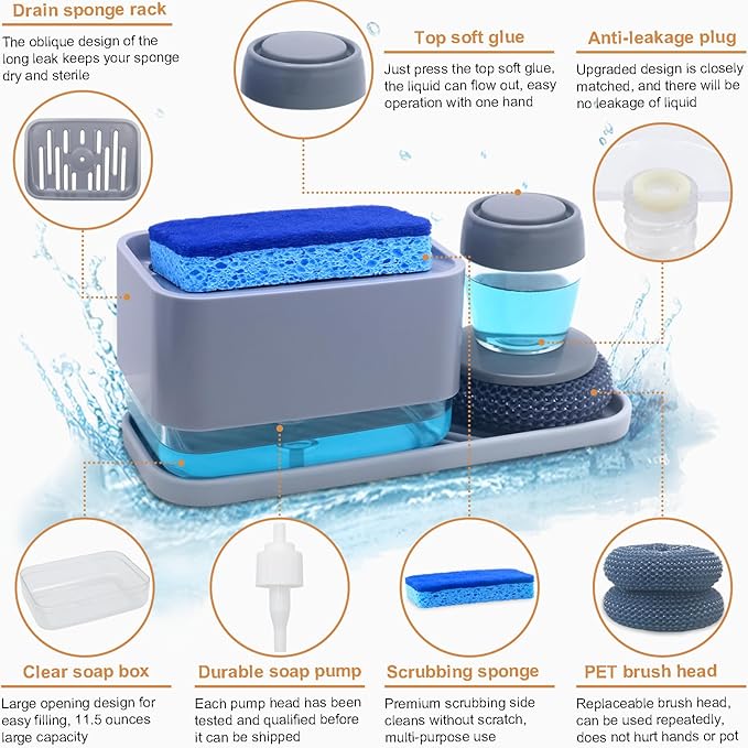 Dish Soap Dispenser with Sponge Holder